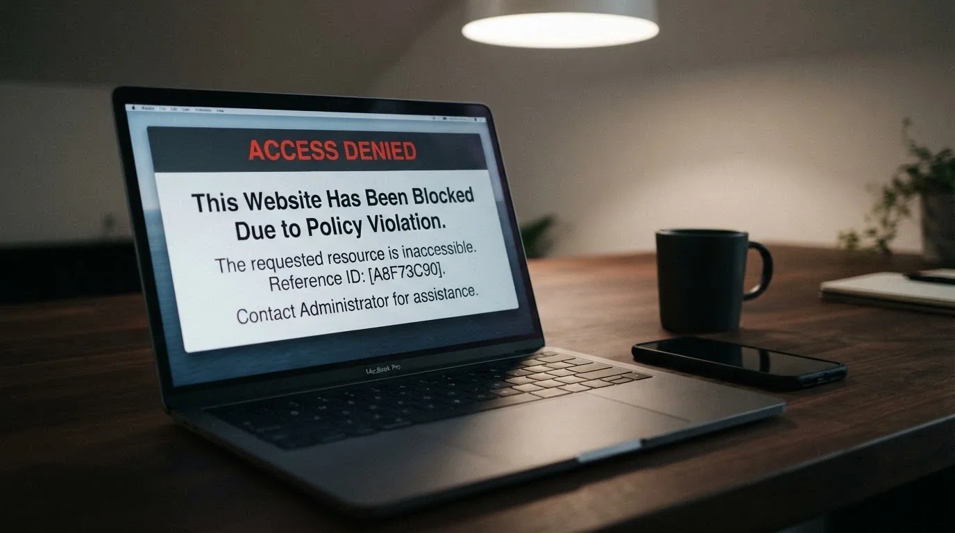 A browser window showing an ACMA blocking notice for an illegal gambling website