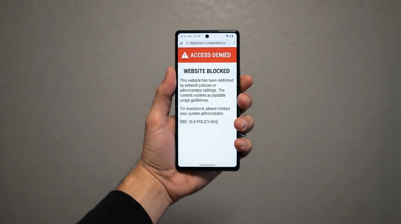 A smartphone screen displaying an ACMA blocked-site notice or a gambling-site access restriction page with an official government header