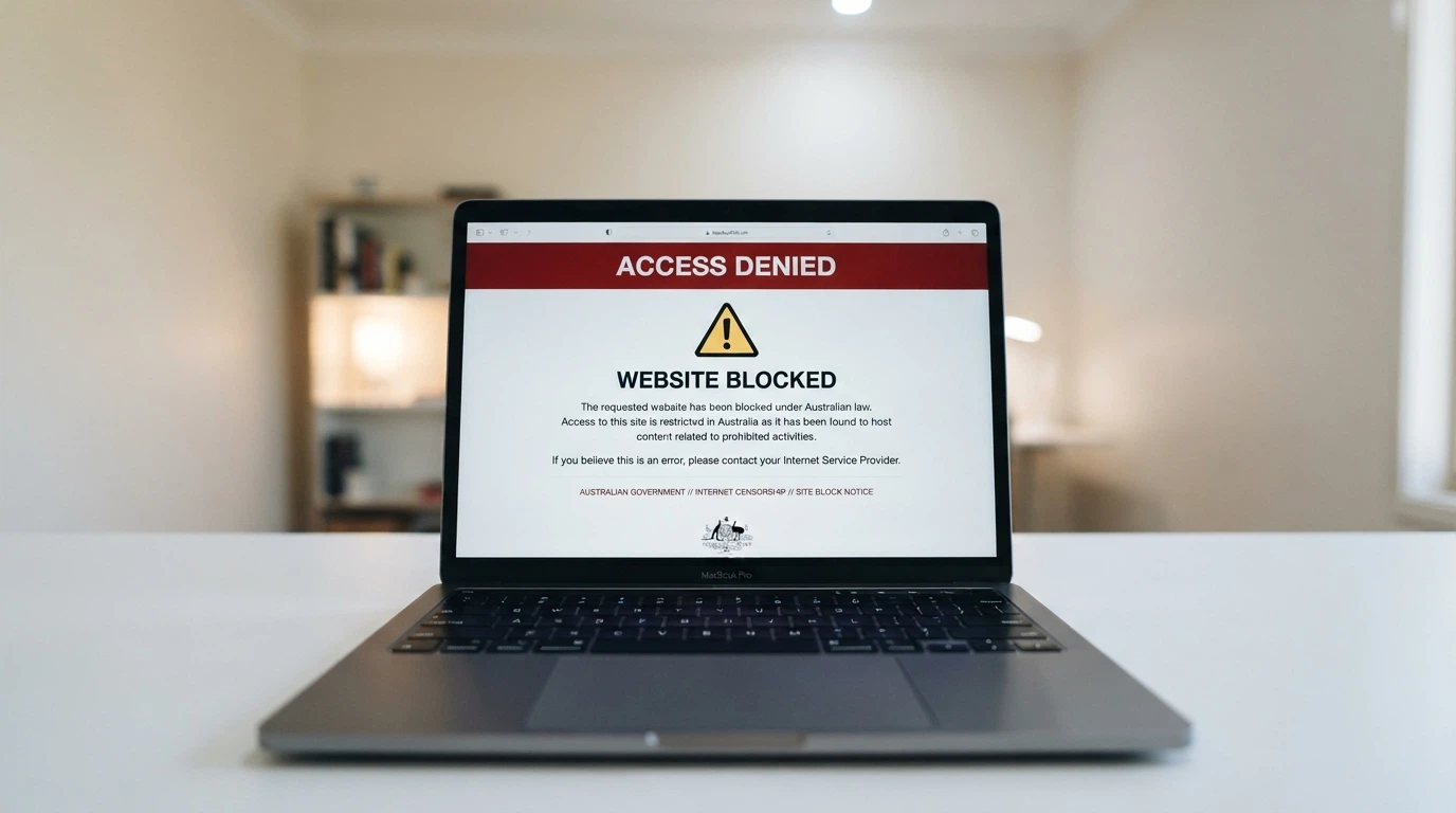 A web browser displaying the ACMA site-blocking notice that appears when an illegal gambling website is accessed from Australia