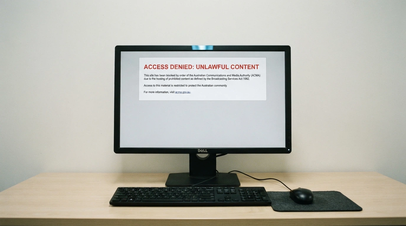 A mock-up of an ACMA site-blocking notice as it appears to an Australian internet user attempting to visit a blocked gambling site