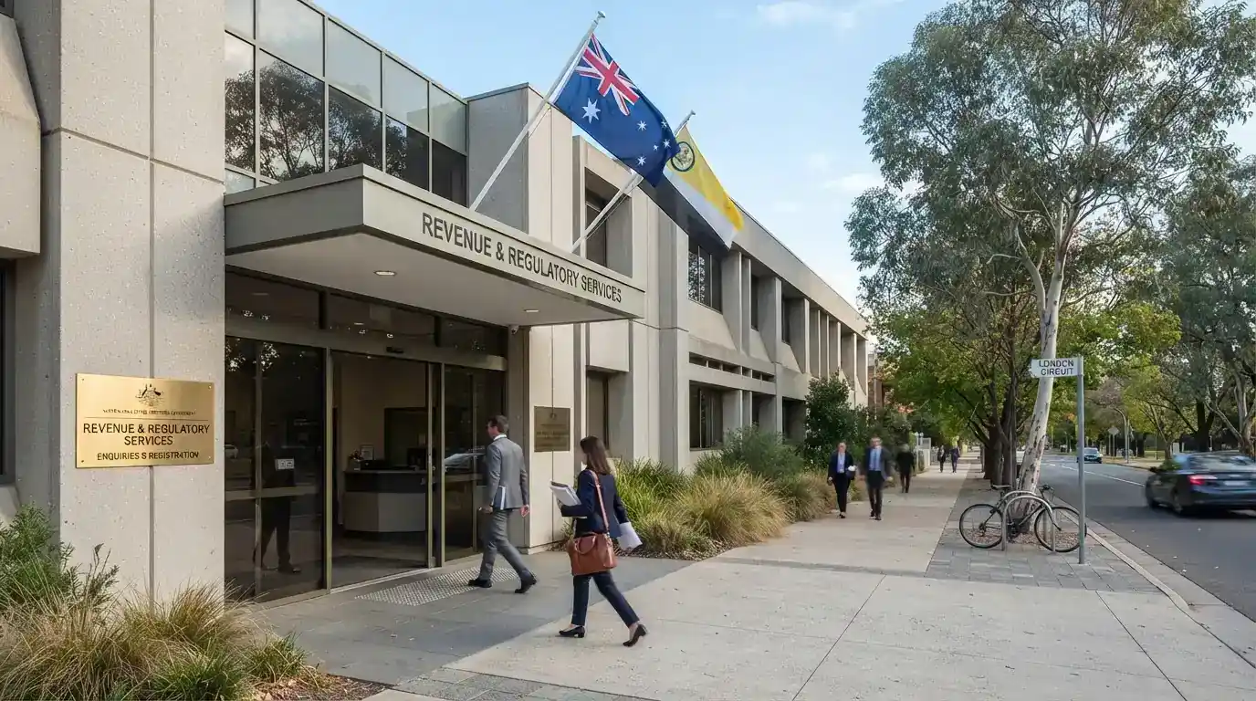 The ACT Gambling and Racing Commission's building or official signage, representing the regulatory authority behind the casino licence