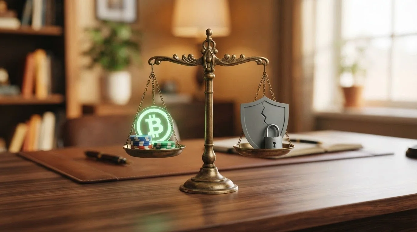A balanced scale graphic with BCH speed and low fees on one side and offshore risk factors on the other