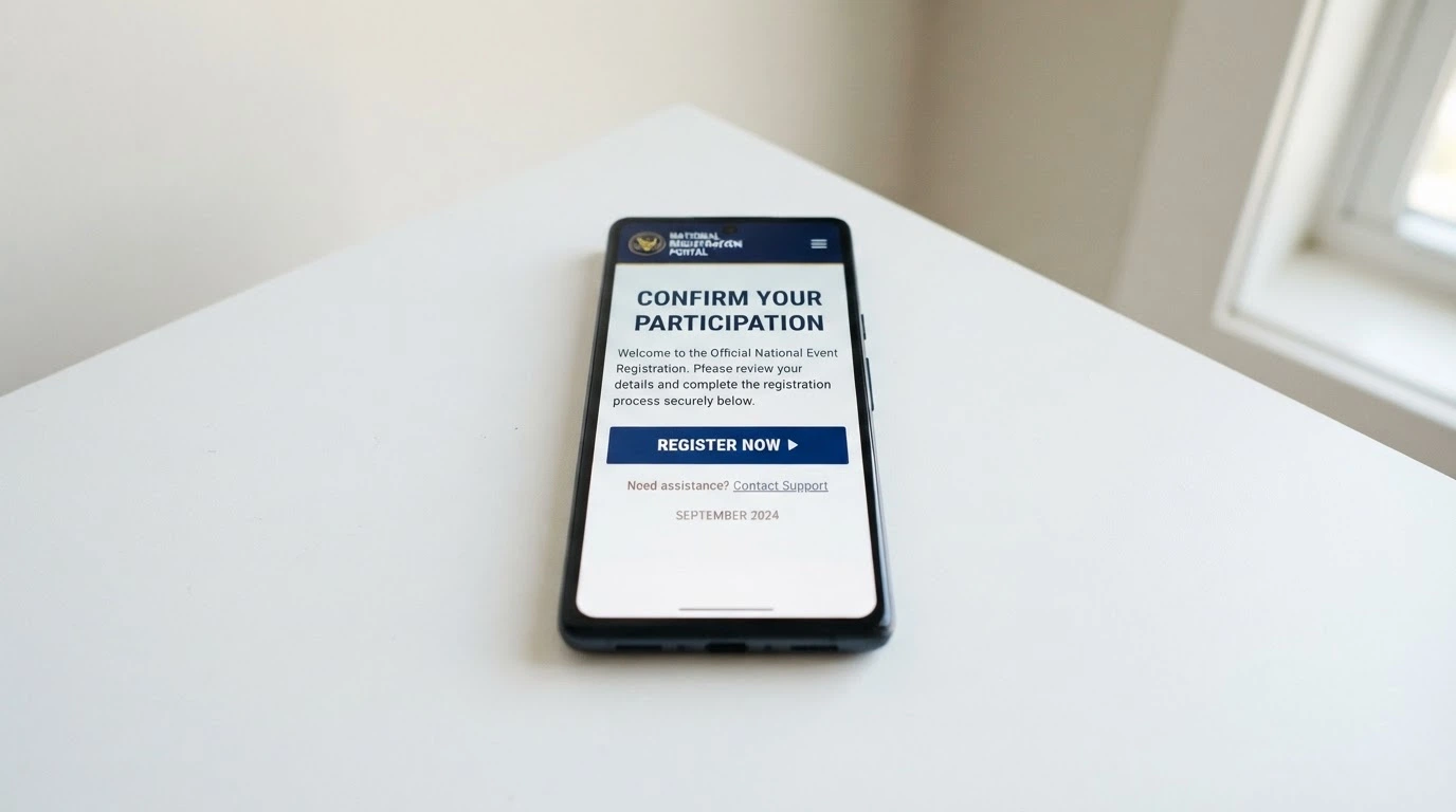 A smartphone showing the BetStop registration landing page with the Australian Government crest and a “Register Now” button visible