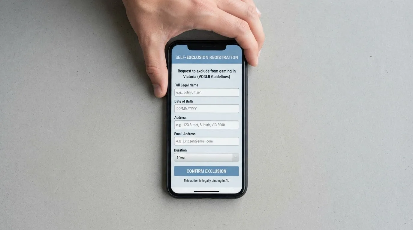 A self-exclusion registration screen on a phone