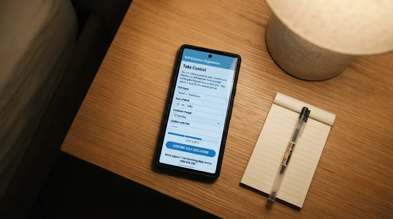 The BetStop National Self-Exclusion Register interface on a smartphone screen