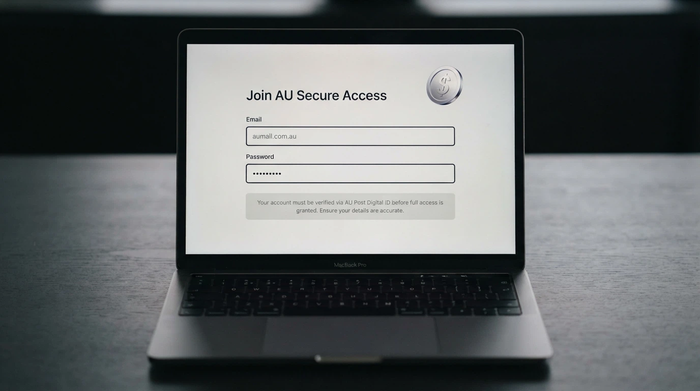 A simplified sign-up form showing only an email and password field, with a Bitcoin logo in the corner and a KYC verification notice greyed out
