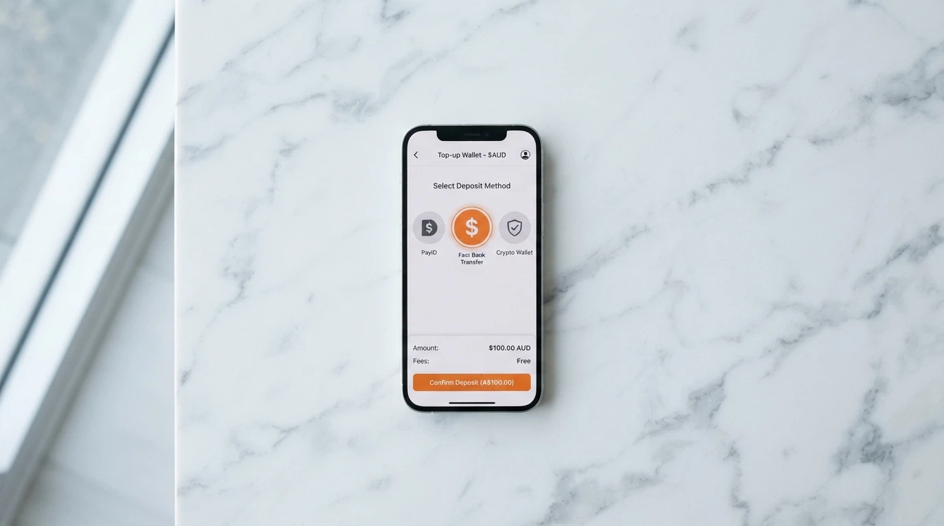 A smartphone displaying cryptocurrency deposit options at an online casino checkout