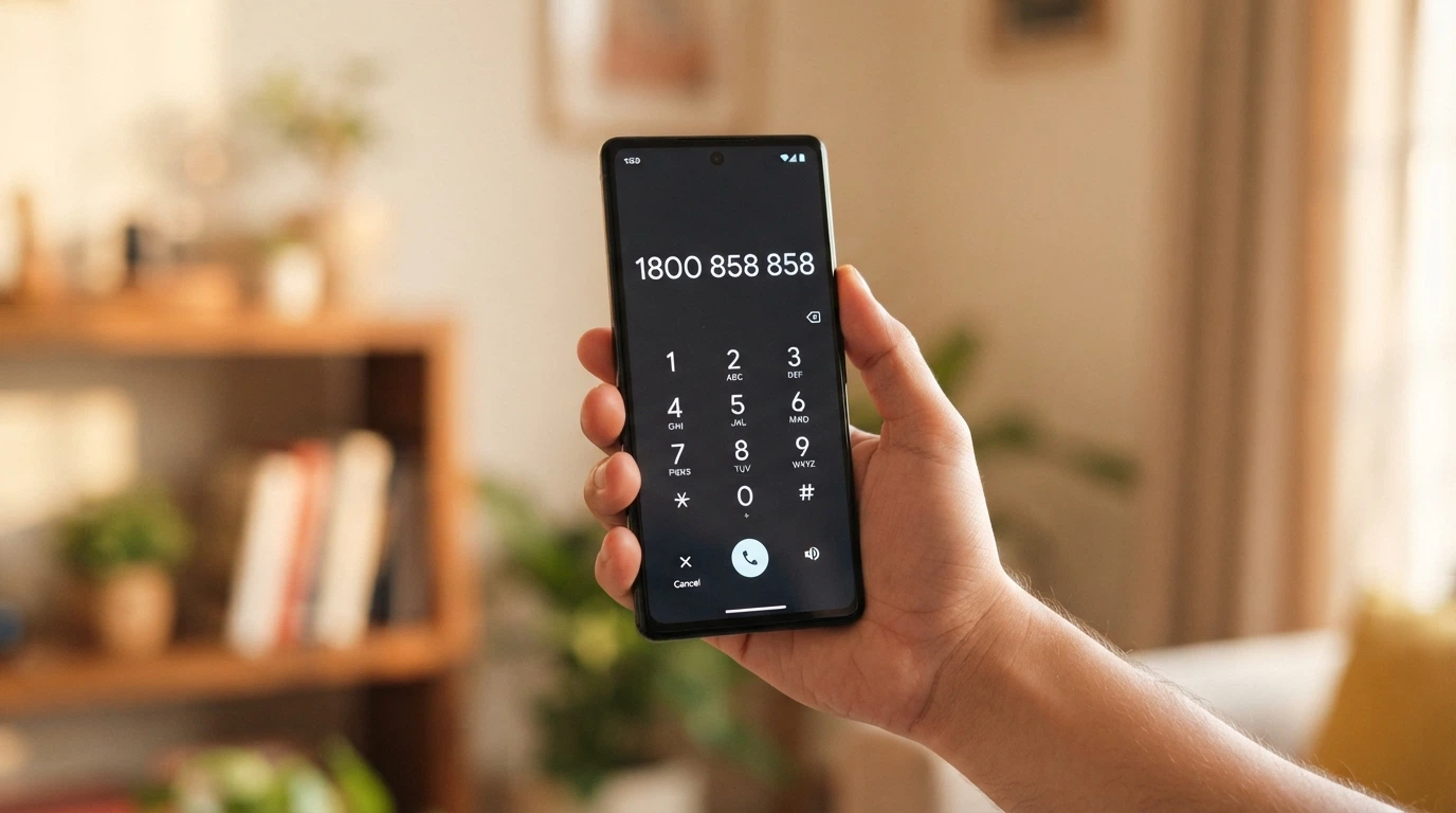 A phone keypad showing the number 1800 858 858