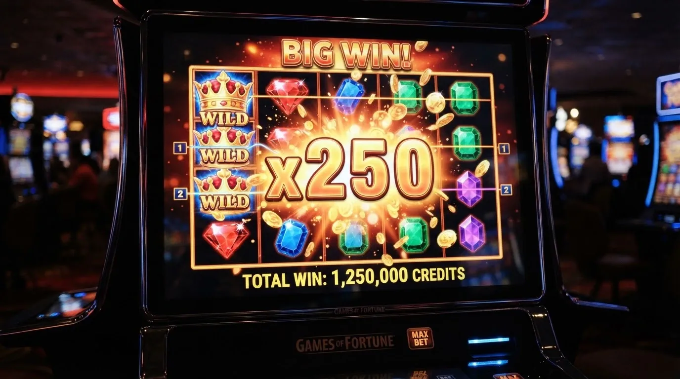 A pokie reels screen showing a large multiplier win