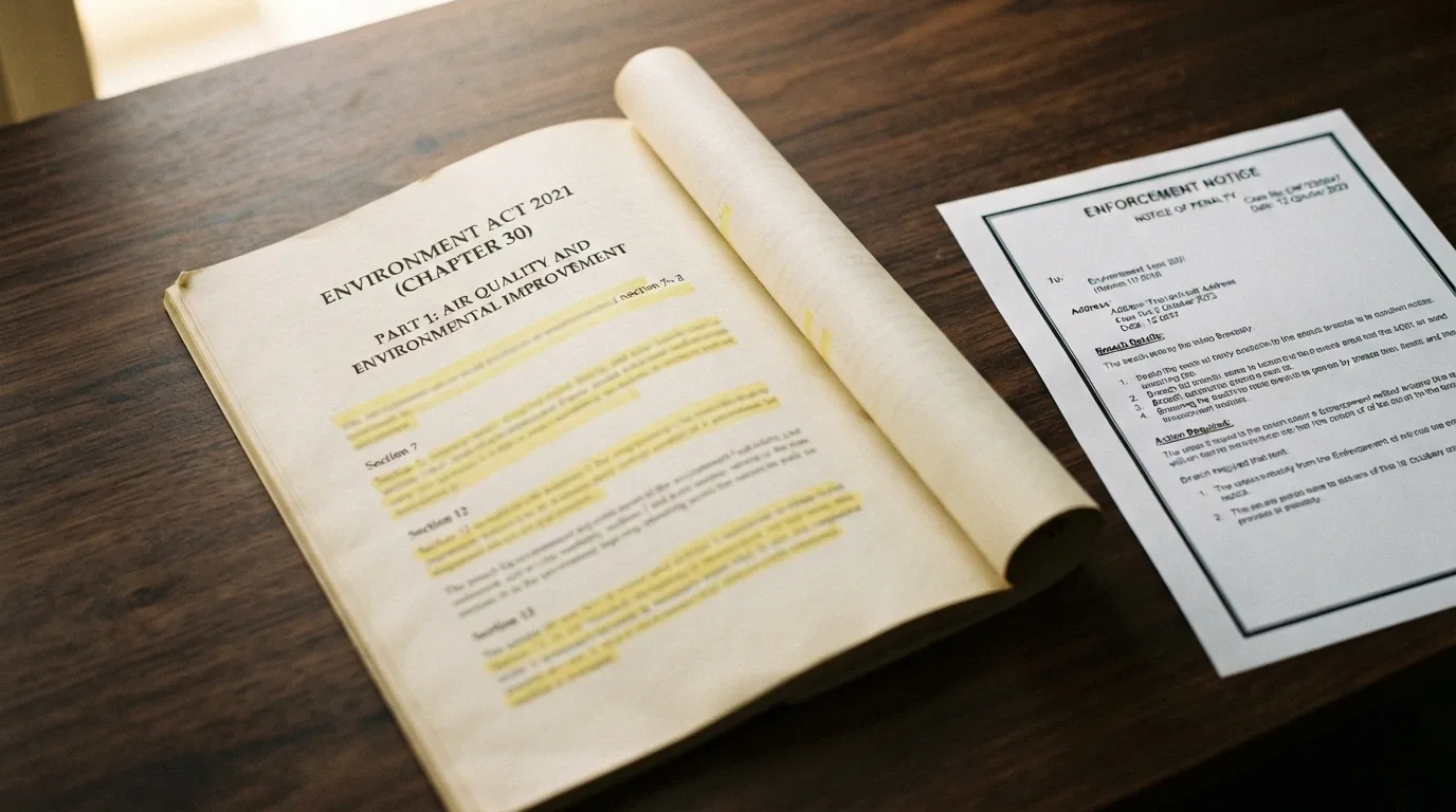A close-up of the Interactive Gambling Act 2001 title page with key sections highlighted, beside an ACMA enforcement notice on a desk