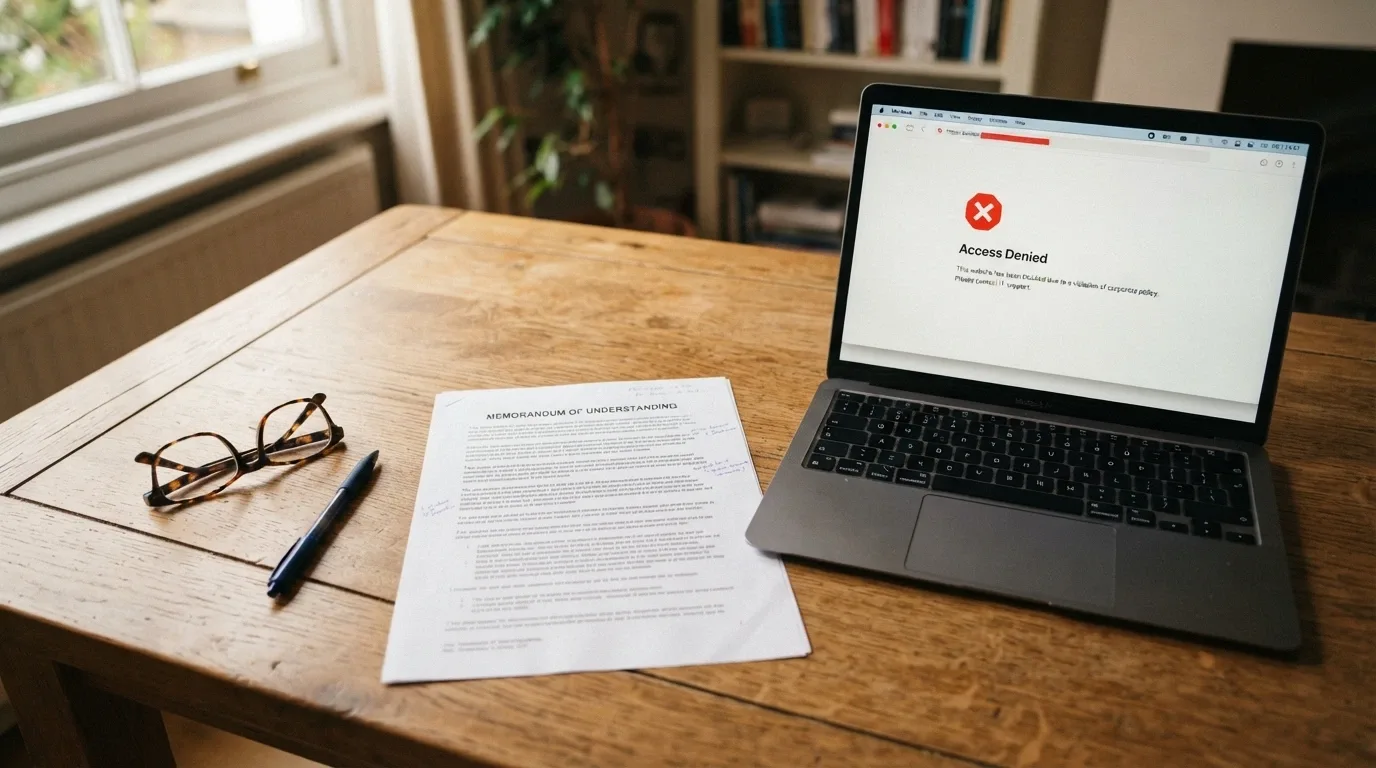 The Interactive Gambling Act 2001 and ACMA logo on a desk alongside a site-blocked notice
