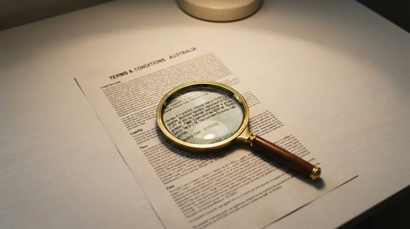 A magnifying glass over casino bonus terms and conditions text, highlighting the wagering-requirement and max-cashout clauses