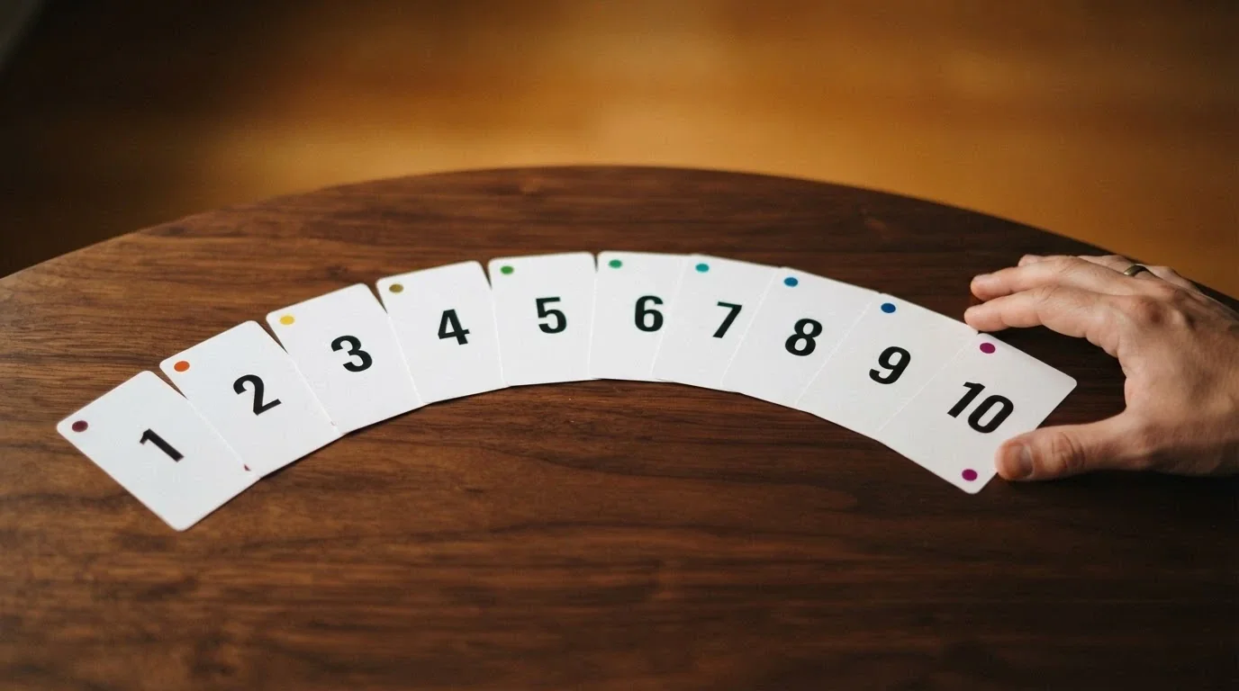 A visual grid of ten casino brand cards arranged in ranked order with key details beside each