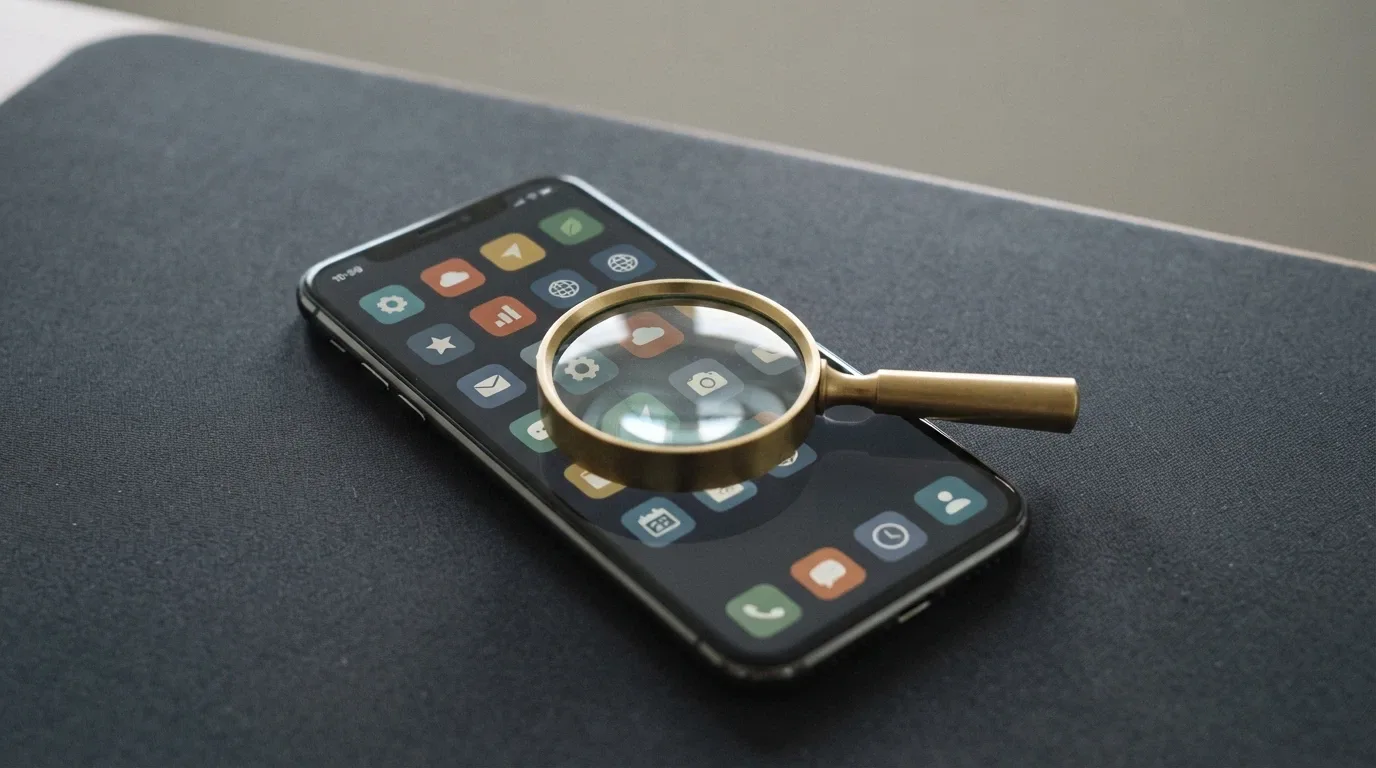 A side-by-side layout of several casino app icons and brand names arranged on a phone screen, with a magnifying glass overlay suggesting scrutiny