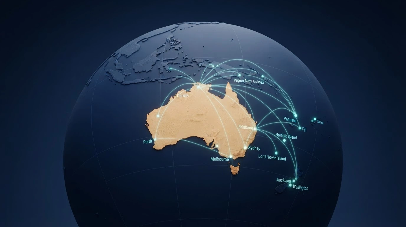 A stylised map of Australia with connection lines to offshore gaming jurisdictions