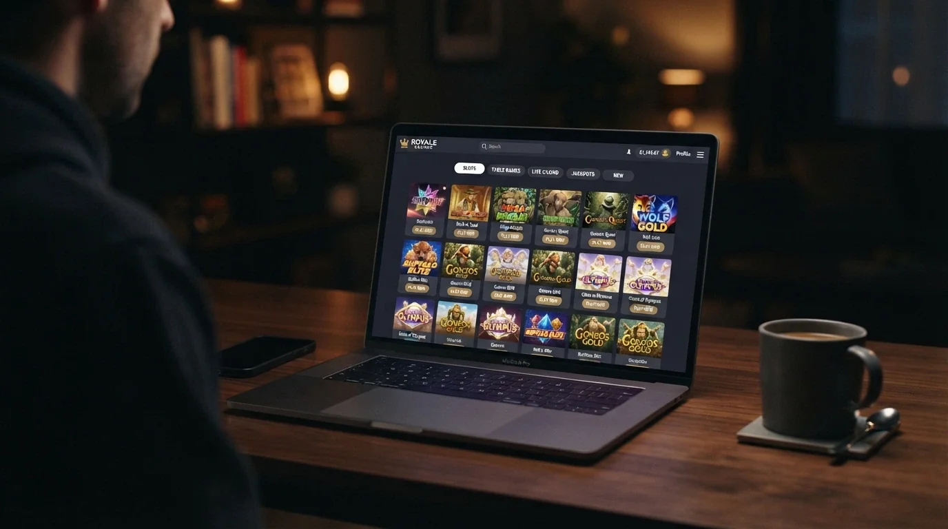 The game lobby of an offshore casino showing categories of 5-reel pokies accessible to Australian players