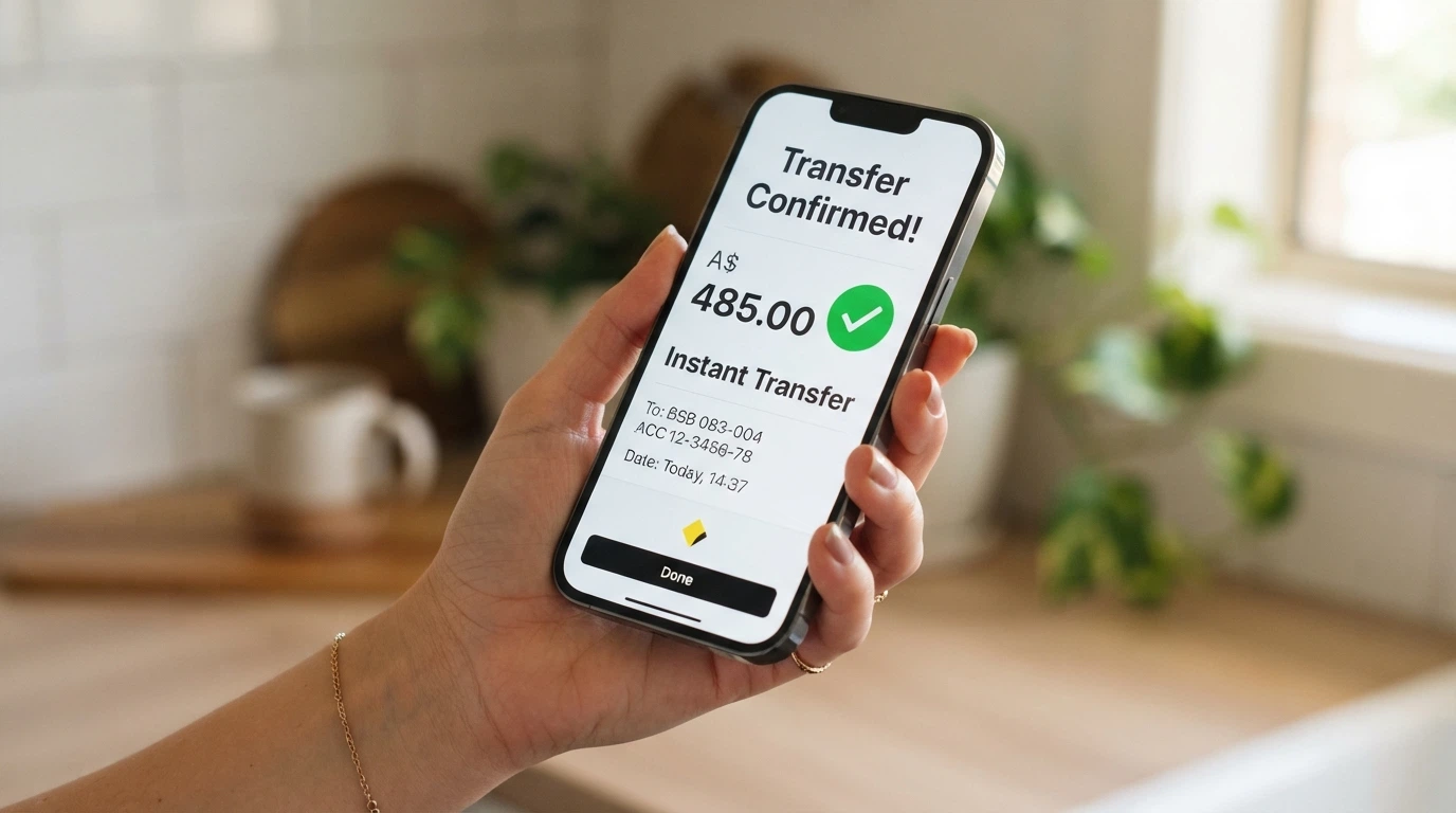 A smartphone banking-app screen showing a PayID transfer with the Osko logo and an instant confirmation message