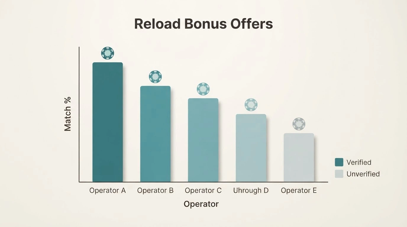 A side-by-side comparison chart of reload bonus offers from multiple online casino operators